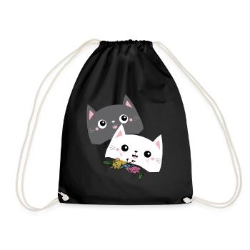 Cat black white - Drawstring Bag - black - Front