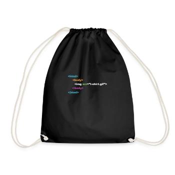 html programmer computer nerd - Drawstring Bag - black - Front