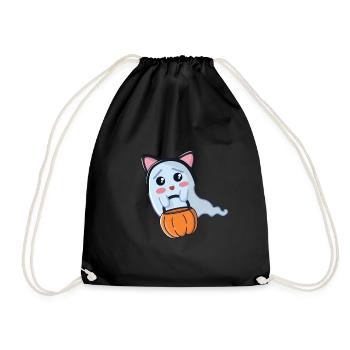 Halloween ghost dressed up as a cat - Drawstring Bag - black - Front