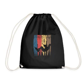 Kite Surf Retro Water Sports Sailboarding Kite - Drawstring Bag - black - Front