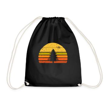 Retro Distressed Pine Tree Xmas Christmas Forest - Drawstring Bag - black - Front