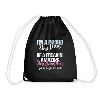 Stepdad I'm A Proud Step Dad Of Amazing Step - Drawstring Bag - black - Front