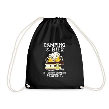 Camping Bier Zelten Lagerfeuer Geschenk Camper - Turnbeutel - Schwarz - Vorne