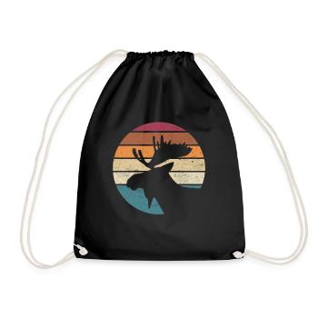 Moose, Scandinavia, Vintage, Norway Gift - Drawstring Bag - black - Front