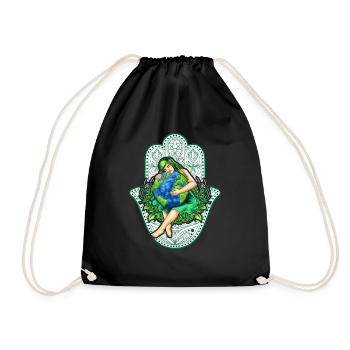 Mother Earth, Gaia with Mandala, nature gift idea - Drawstring Bag - black - Front