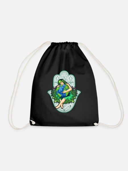 Mother Earth, Gaia with Mandala, nature gift idea - Drawstring Bag - black
