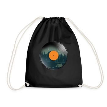 Vinyl Natur Camping Retro Phonograph Rekord - Turnbeutel - Schwarz - Vorne