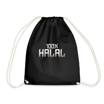 100% Halal Islam Muslim Allah Moschee Hadsch Mekka - Turnbeutel - Schwarz - Vorne