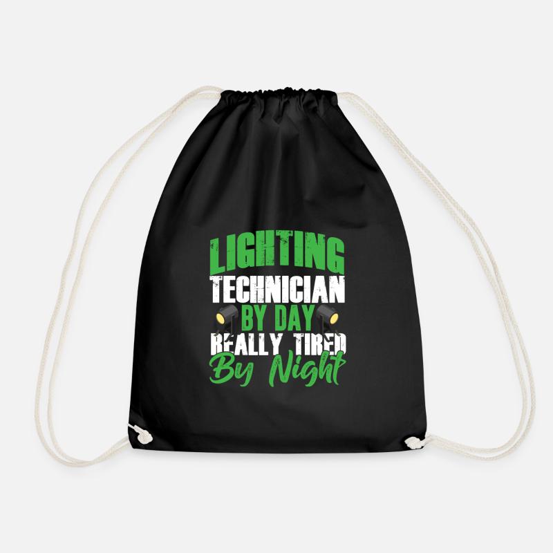 Lighting Technician By Day Light Music Band Gift - Drawstring Bag - black