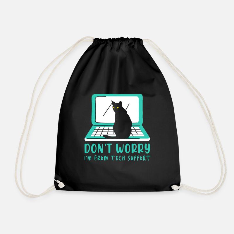 Cat Tech Support Computer Kitten Helpdesk IT Gift - Drawstring Bag - black