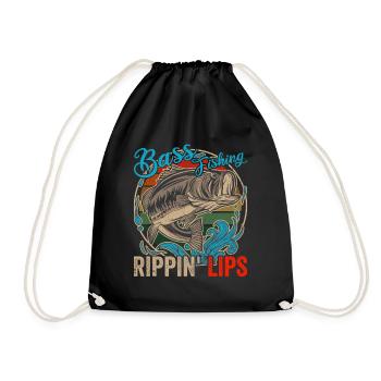 Bass Fisching Rippin Lips Lustige Angler - Turnbeutel - Schwarz - Vorne