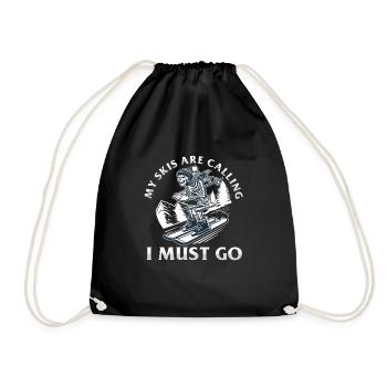 My Skis Are Calling Skier Skeleton Winter Sports - Drawstring Bag - black - Front