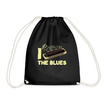 I Love The Blues Harmonica Music Instrument Gift - Drawstring Bag - black - Front