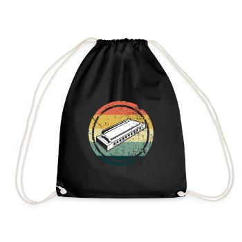Retro Harmonica Blues Instrument Music Band Gift - Drawstring Bag - black - Front