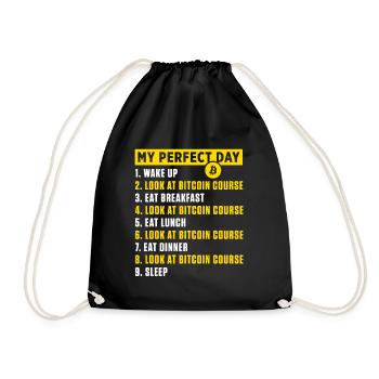 Perfect Day Bitcoin Course BTC Cryptocurrency Gift - Drawstring Bag - black - Front