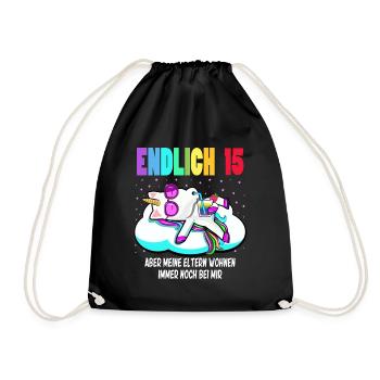 15. Geburtstag Mädchen Geschenk lustig Einhorn - Turnbeutel - Schwarz - Vorne