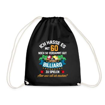 60. Geburtstag Billard Billardspieler Queue Fun - Turnbeutel - Schwarz - Vorne
