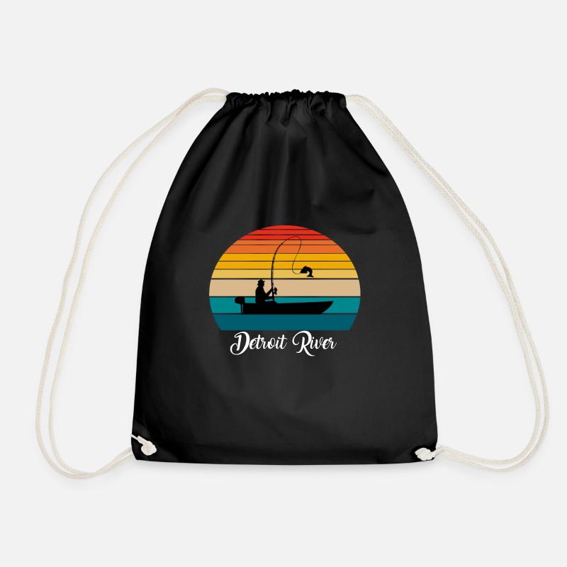 Detroit River Fishing Spot - Drawstring Bag - black
