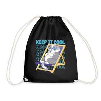 Ice Cream Summer Beach Ice Cream Holiday Cat - Drawstring Bag - black - Front