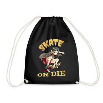 Skate or die Skateboarder Anime Girl - Drawstring Bag - black - Front