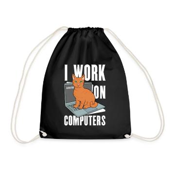Working with Computers and Cats English - Drawstring Bag - black - Front
