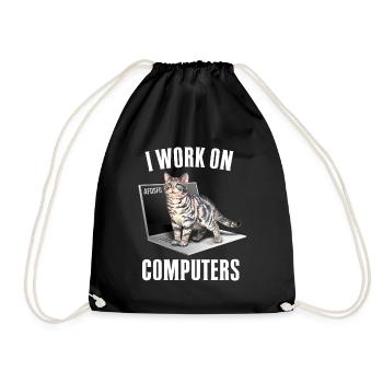 Working with Computers and Cats English - Drawstring Bag - black - Front