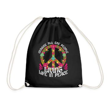 Symbol of World Peace Flowers Imagine - Drawstring Bag - black - Front