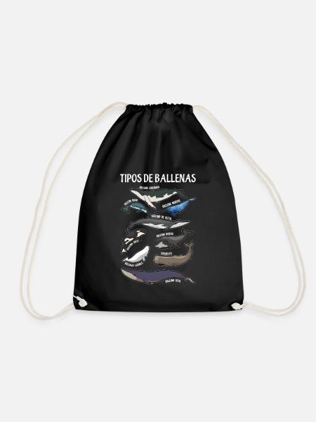 Types of whales Ilustaciones Spanish - Drawstring Bag - black