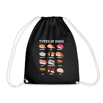 Types of Sushi Japanese Oriental Food - Drawstring Bag - black - Front