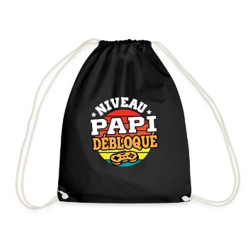 Niveau papi débloqué cadeau grand-père humour - Sac de sport léger - noir - Devant