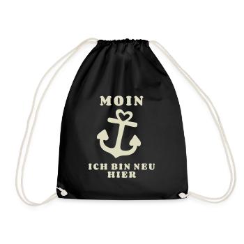 Moin bin neu hier Anker Baby Geburt Spruch - Turnbeutel - Schwarz - Vorne