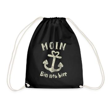 Moin bin neu hier Anker Baby Geburt Spruch - Turnbeutel - Schwarz - Vorne