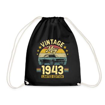 Vintage May 1943 80 years anniversary - Drawstring Bag - black - Front