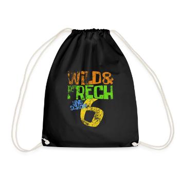 Wild & frech und schon 6 Geburtstag Geschenk - Turnbeutel - Schwarz - Vorne
