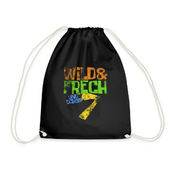 Wild & frech und schon 7 Geburtstag Geschenk - Turnbeutel - Schwarz - Vorne