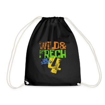 Wild & frech und schon 4 Geburtstag Geschenk - Turnbeutel - Schwarz - Vorne