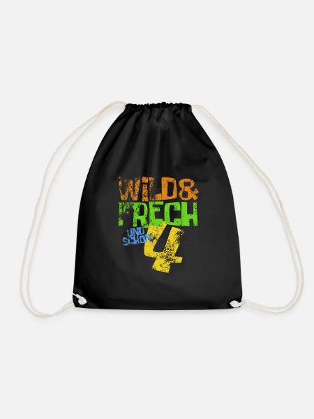 Wild & frech und schon 4 Geburtstag Geschenk - Turnbeutel - Schwarz