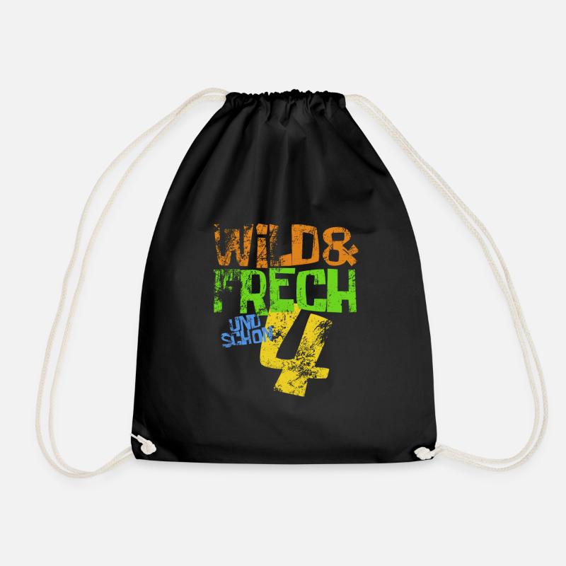Wild & frech und schon 4 Geburtstag Geschenk - Turnbeutel - Schwarz
