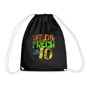 Wild & frech und schon 10 Geburtstag Geschenk - Turnbeutel - Schwarz - Vorne