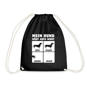 Mein Hund hört aufs Wort - Dackel - Hundefan - Turnbeutel - Schwarz - Vorne