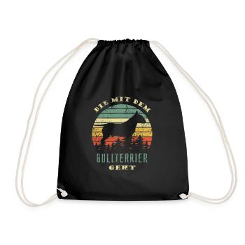 Die mit dem Bullterrier geht - Gassi gehen - Turnbeutel - Schwarz - Vorne
