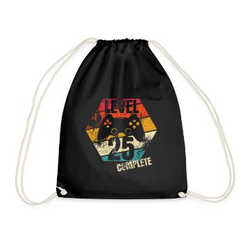 Level 25 Complete - Gamer - Birthday - Gift - Drawstring Bag - black - Front