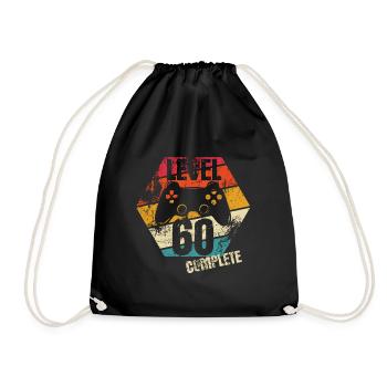 Level 60 Complete - Gamer - Birthday - Gift - Drawstring Bag - black - Front
