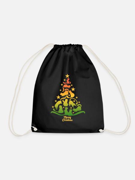 Meowy Christmas - Katze - Weihnachtsbaum Geschenk - Turnbeutel - Schwarz