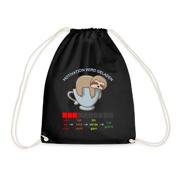Faultier auf Kaffeetasse - Motivation wird geladen - Turnbeutel - Schwarz - Vorne