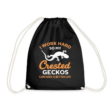 Crowned Gecko Crested Gecko Double Finger Gecko - Drawstring Bag - black - Front