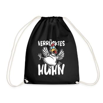 verrücktes Huhn, Hühnerfan, lustiges Huhn Cartoon - Turnbeutel - Schwarz - Vorne