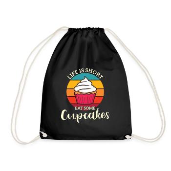 Life Is Short Eat Cupcakes Muffin Saying - Drawstring Bag - black - Front