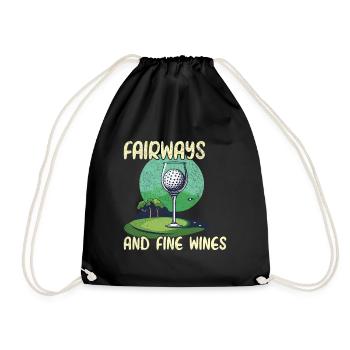 Fairways and Fine Wines - Golf und Wein - Turnbeutel - Schwarz - Vorne