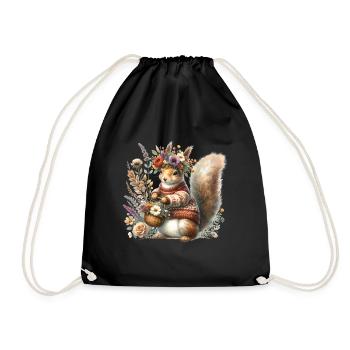 Cottagecore Squirrel Animal Lover Gardening - Drawstring Bag - black - Front